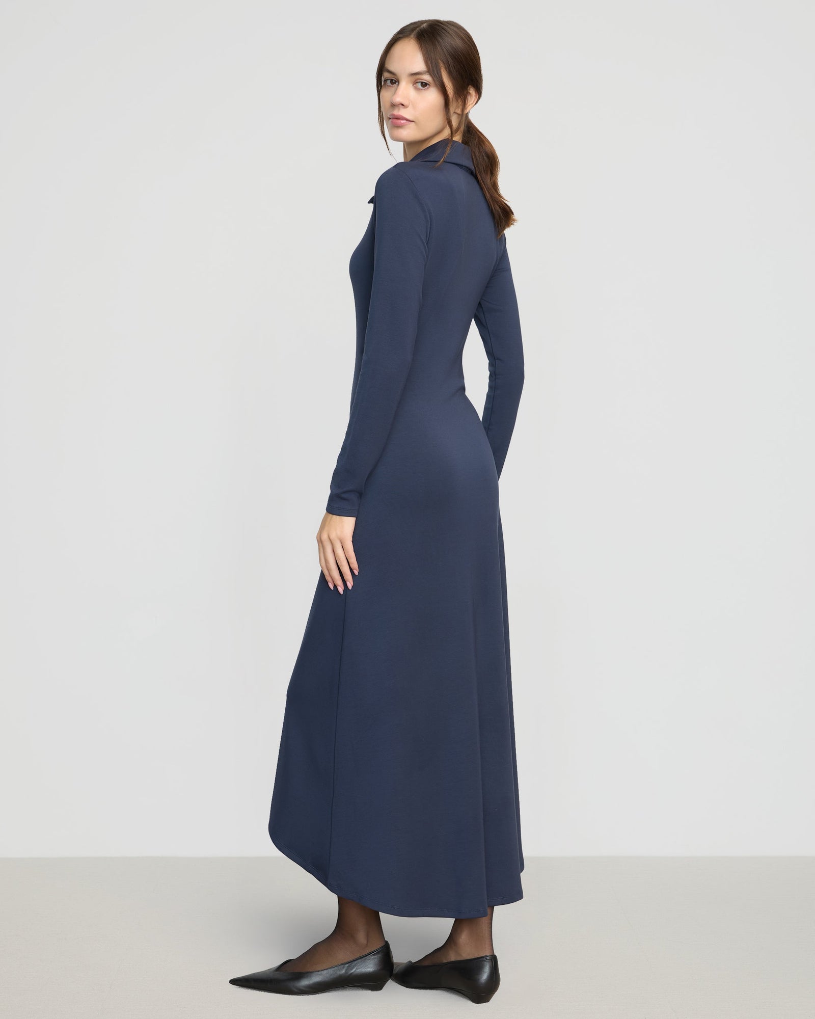 Shawna Button-Accent Collared Dress | Dark Navy