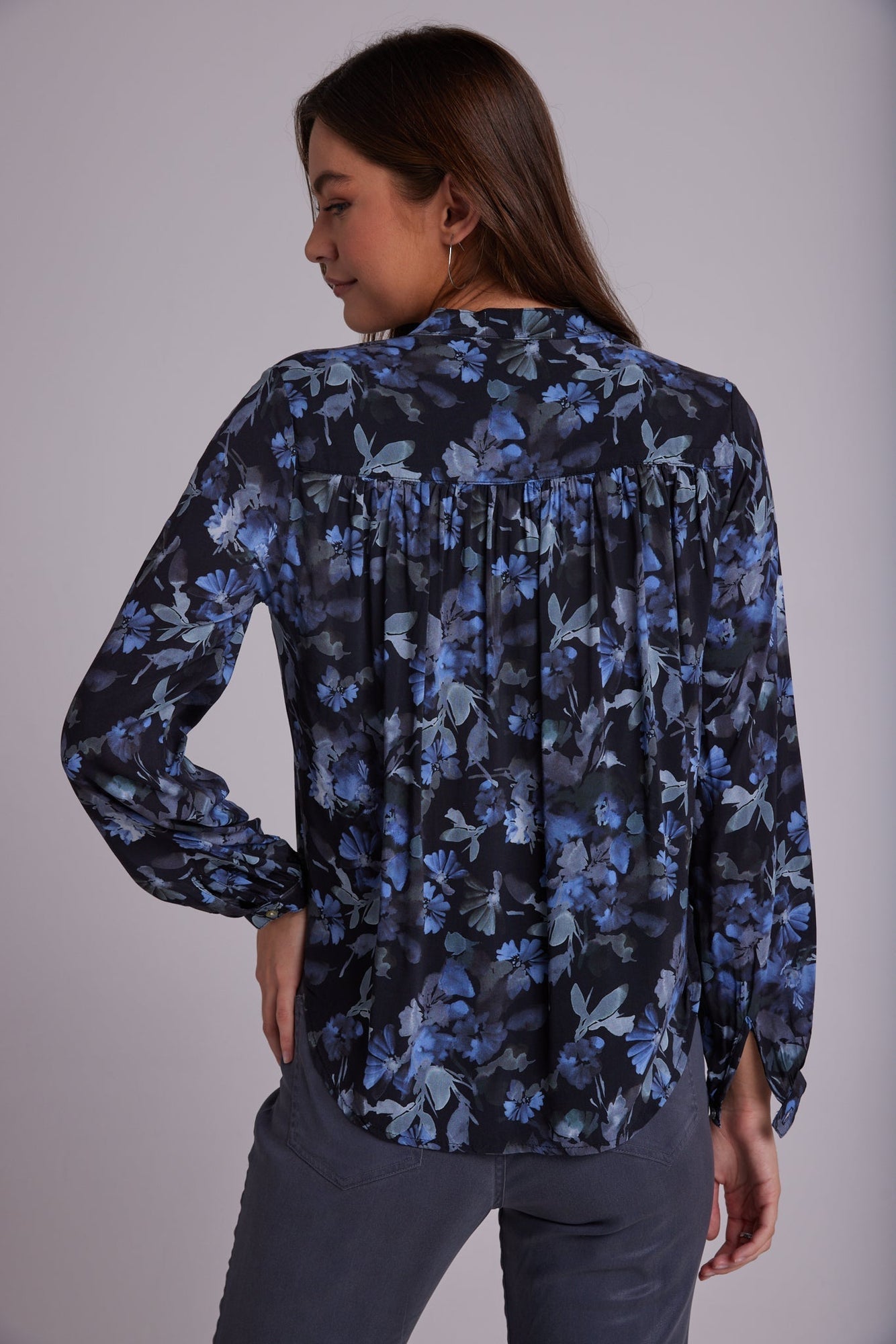 Shirred Shoulder Shirt - Frosted Floral Print