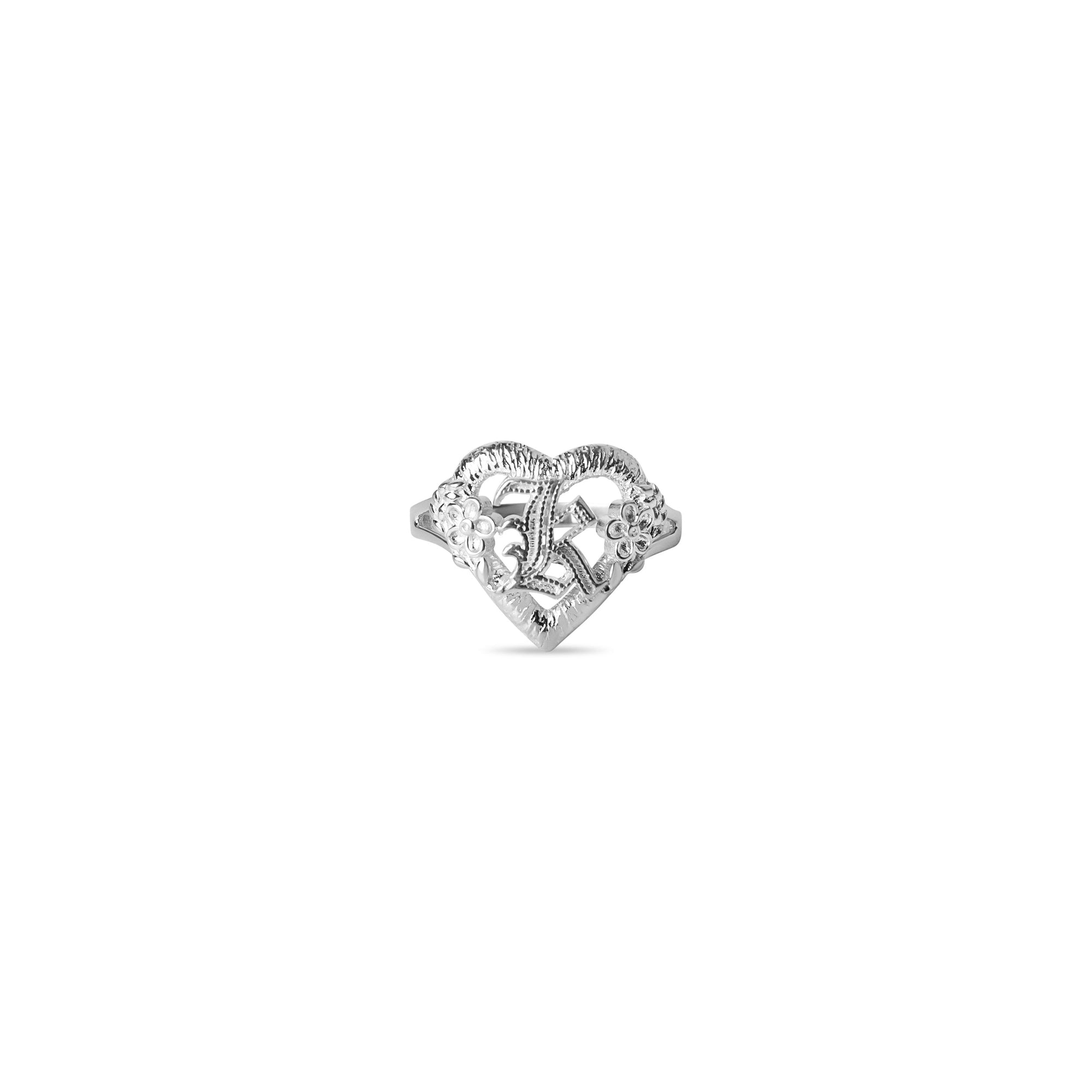 The Cutout Old English Flower Heart Letter Ring | Sterling Silver | Size 5