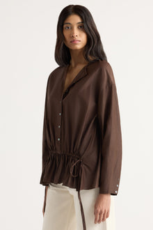 Arya | Sinead Cotton-Silk Ruffle Tunic Blouse in Size Small