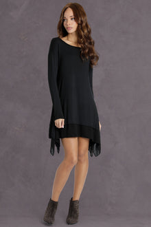 Women | Long Sleeve Handkerchief Hem Dress | Black