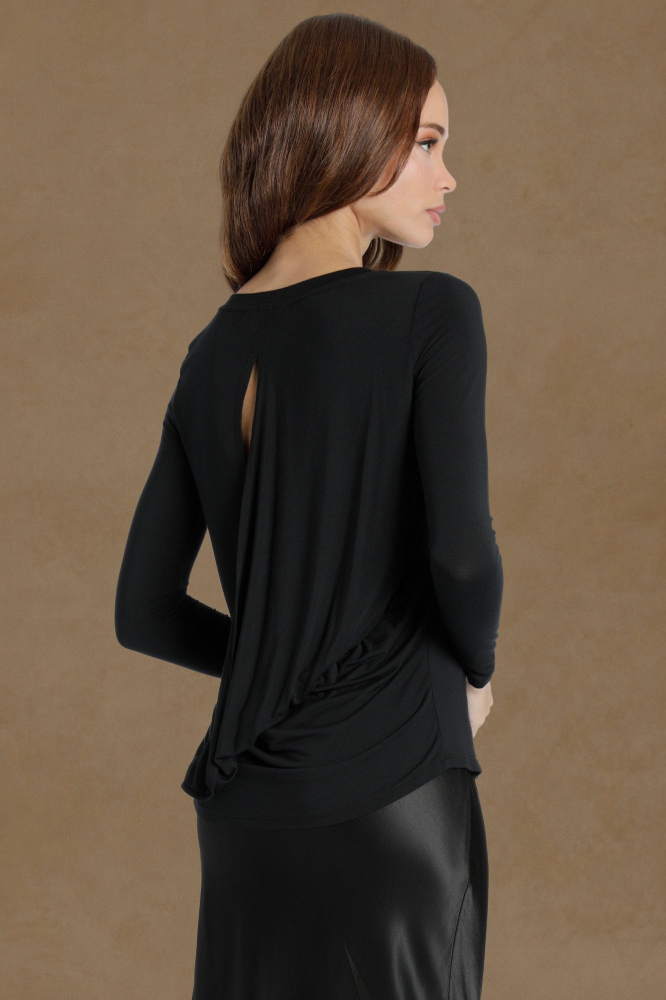 Women | Long Sleeve Drape Back Top | Black