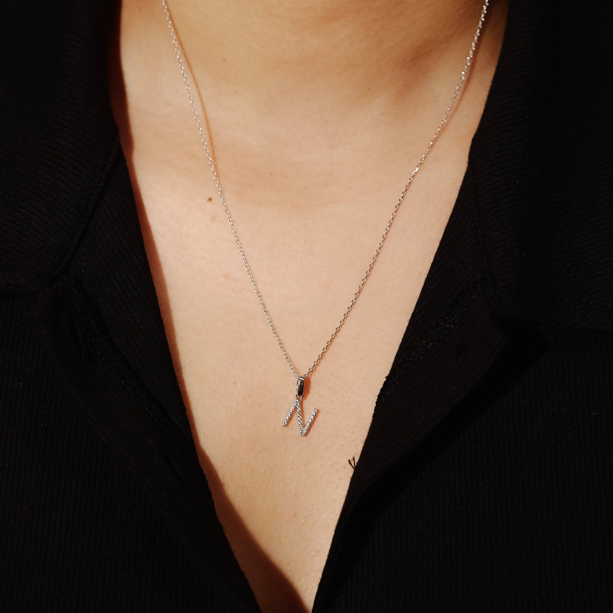 The Pave Single Block Initial Necklace | Gold Vermeil