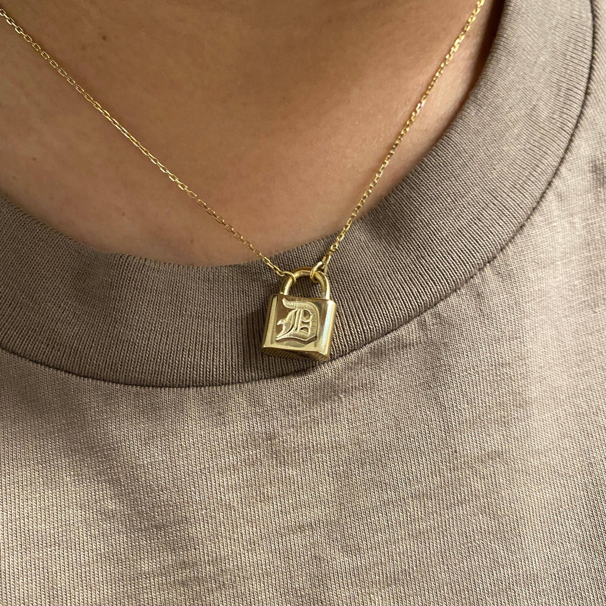 The Embossed Old English Lock Necklace | Gold Vermeil