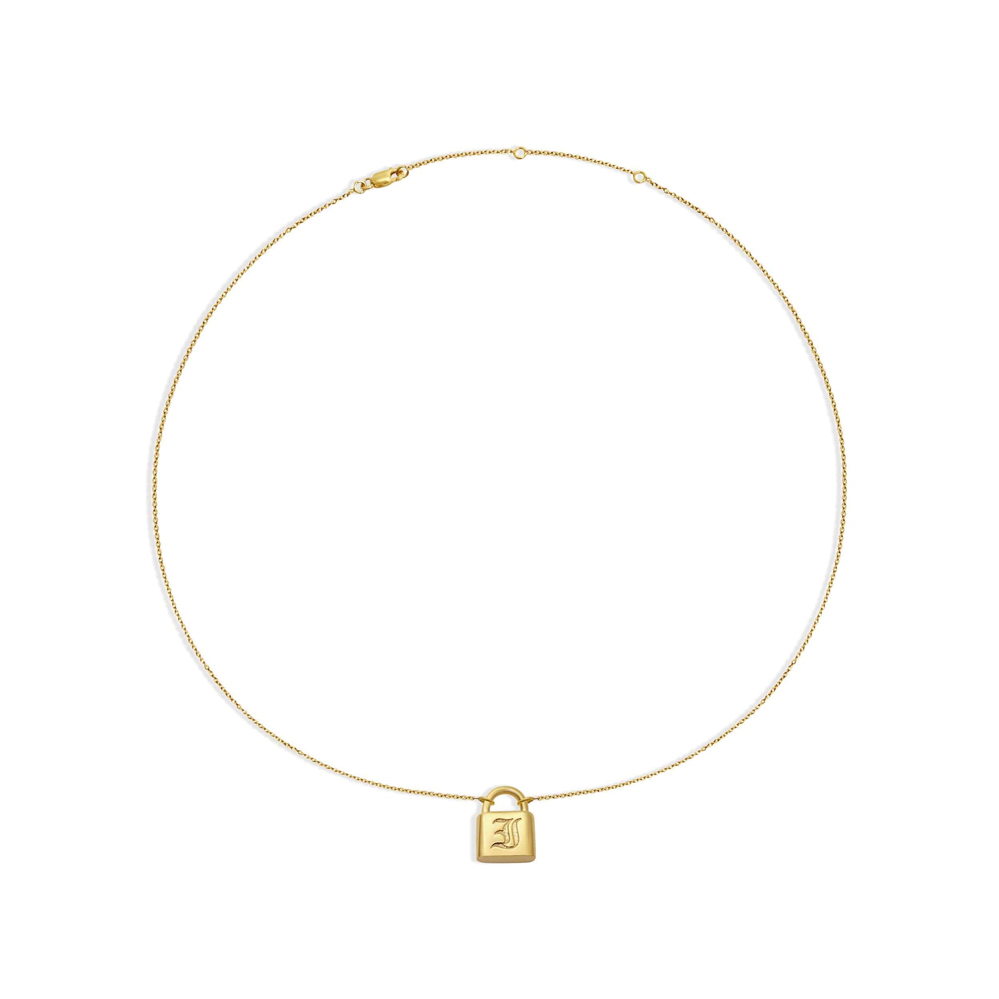 gold embossed letter padlock necklace