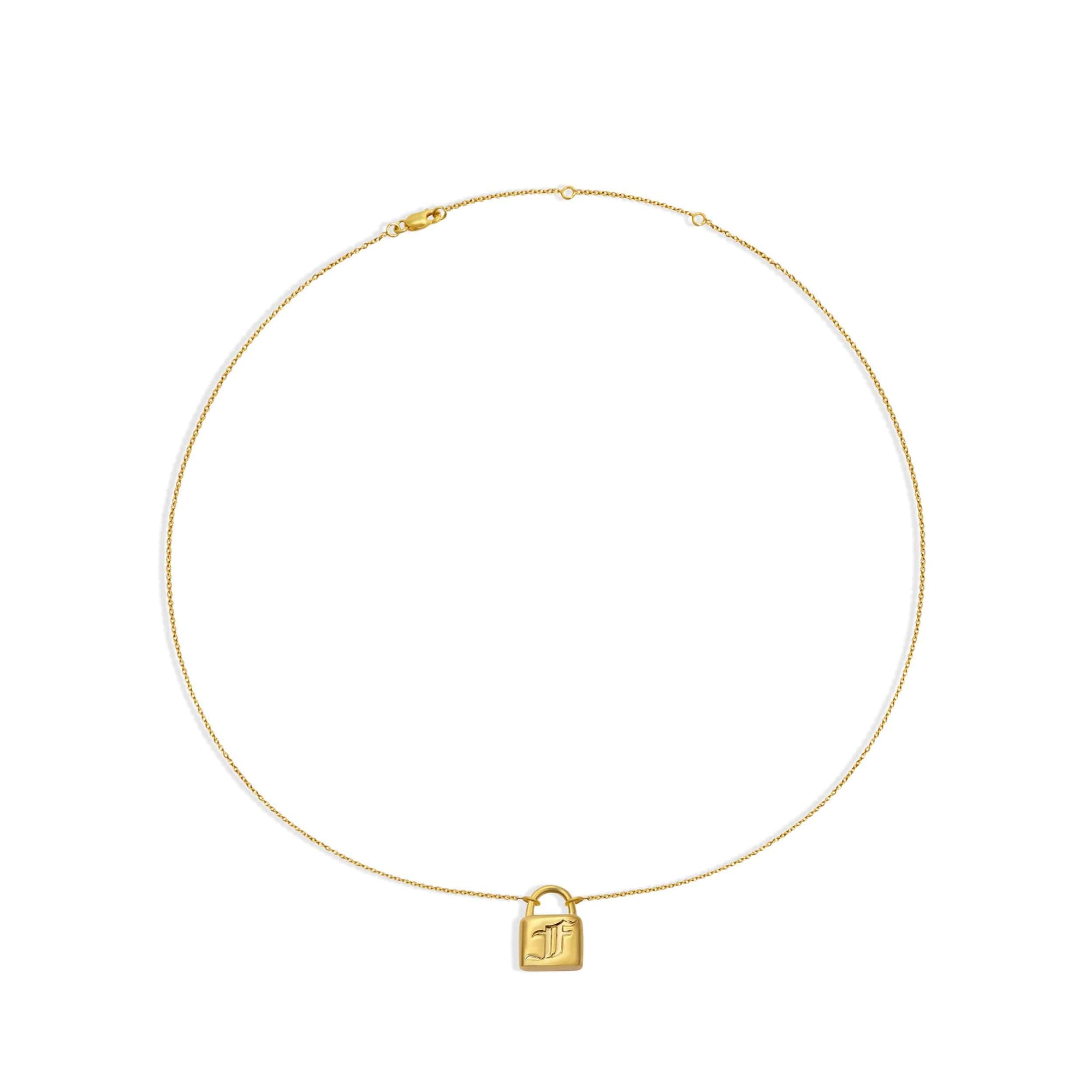 embossed initial letter padlock necklace
