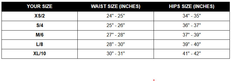 Product size guide