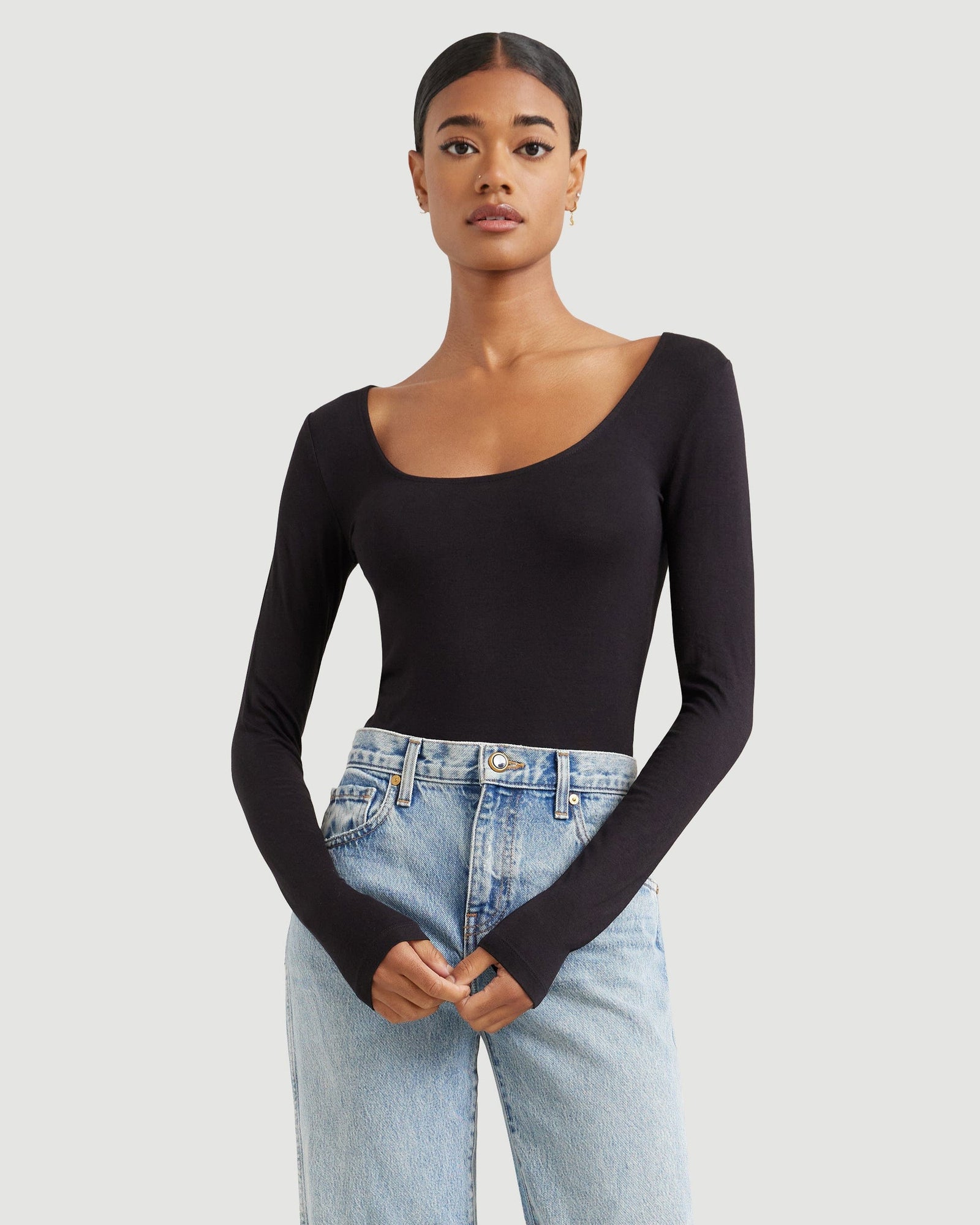 Skyler Square-Neck Long-Sleeve Tee | Black