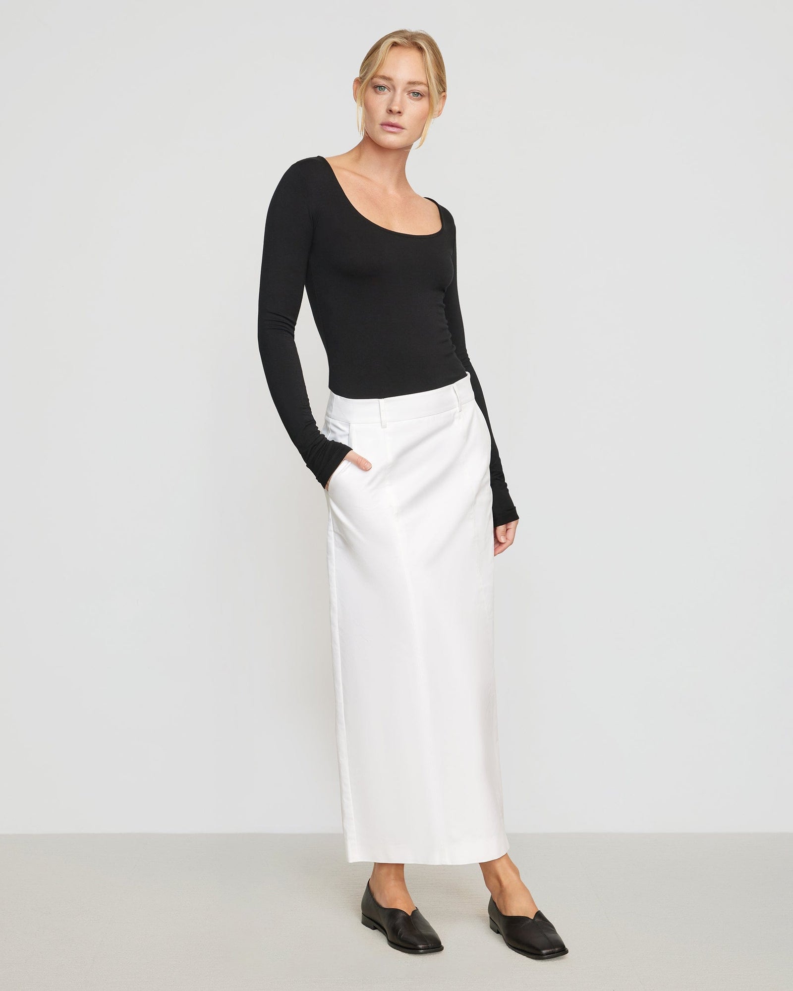 Skyler Square-Neck Long-Sleeve Tee | Black