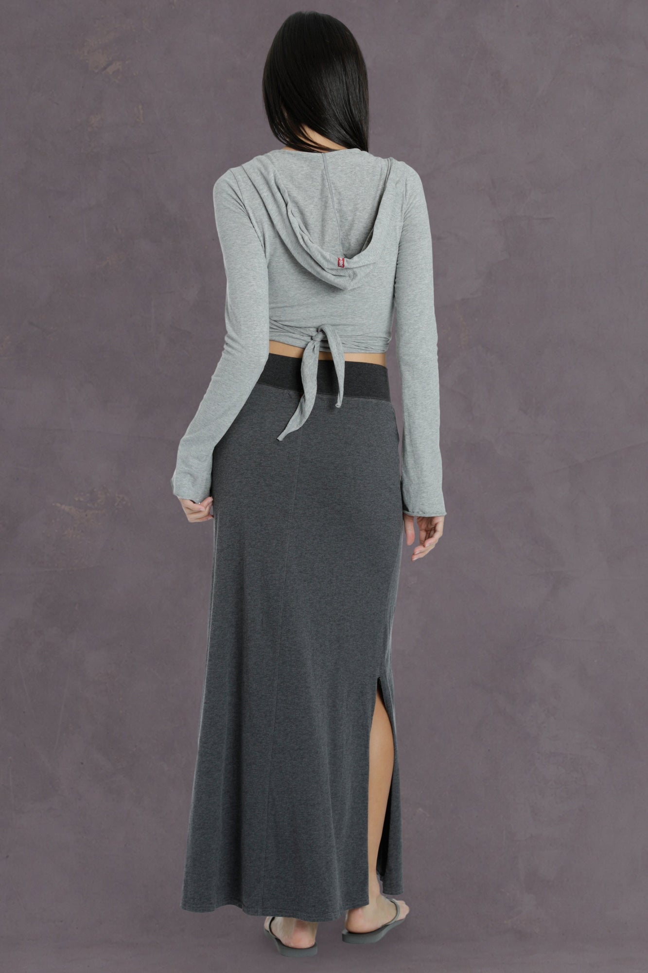 Women | Side Slit Maxi Skirt | Dark Charcoal Heather Gray
