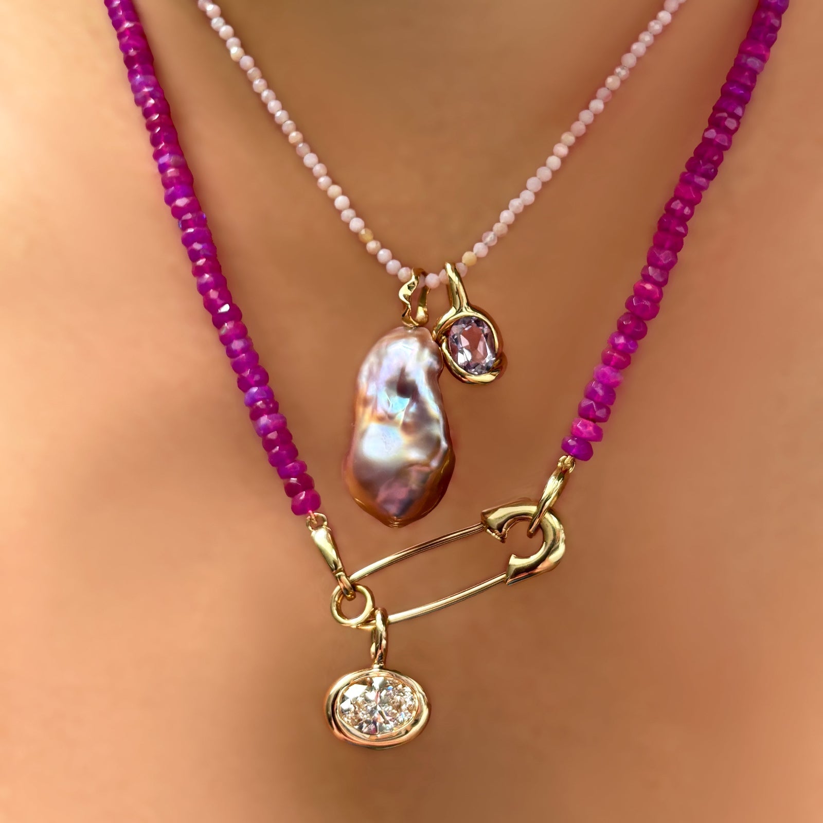 Fuchsia Faceted Opal Necklace