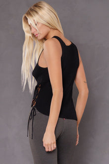 Women | Ultrasoft Waffle Side Laced Tank | Black