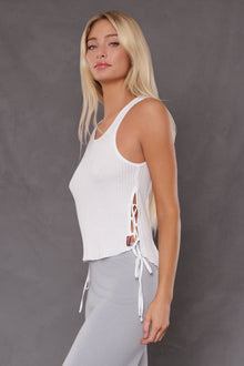 Women | Ultrasoft Waffle Side Laced Tank | White