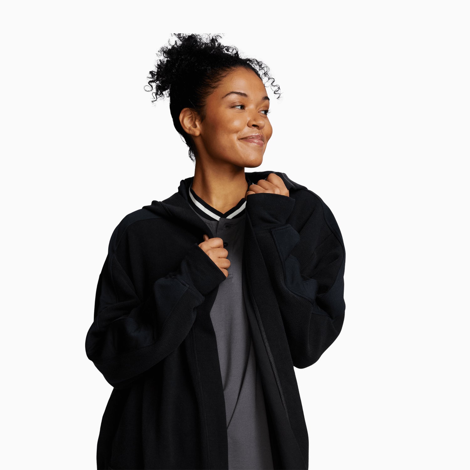 Waffle-Knit Spa Robe | Black