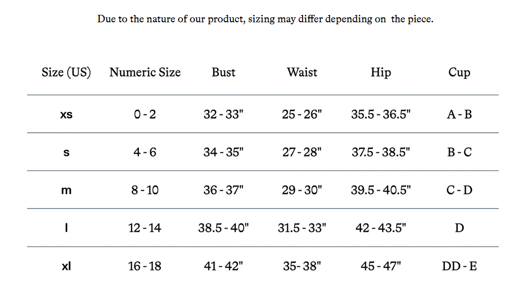 Product size guide