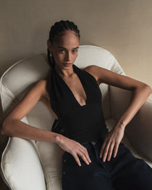 Knit Fine Sweater Halter Top | Black