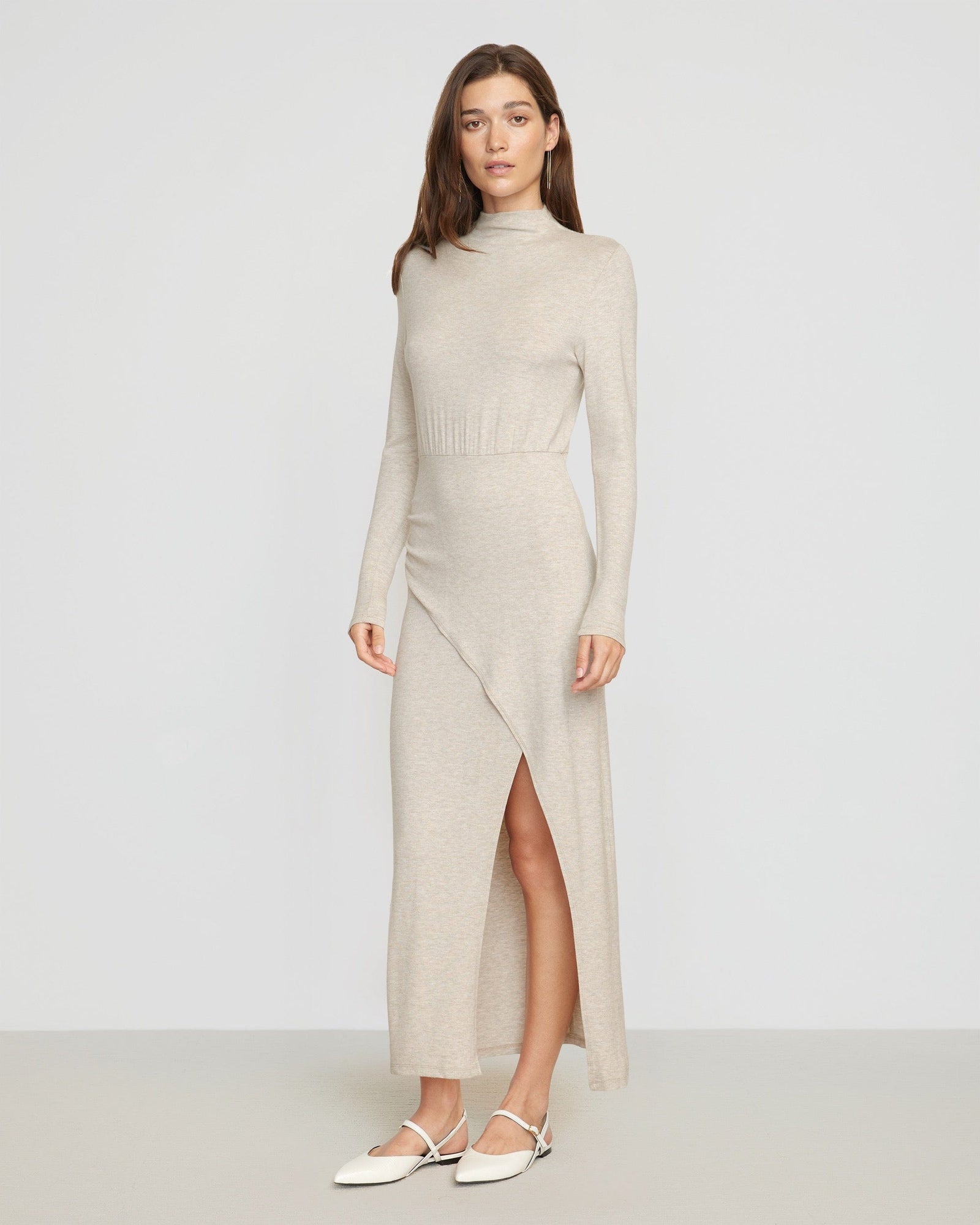 Suki Mock-Neck Long Sleeve Dress | Oatmeal