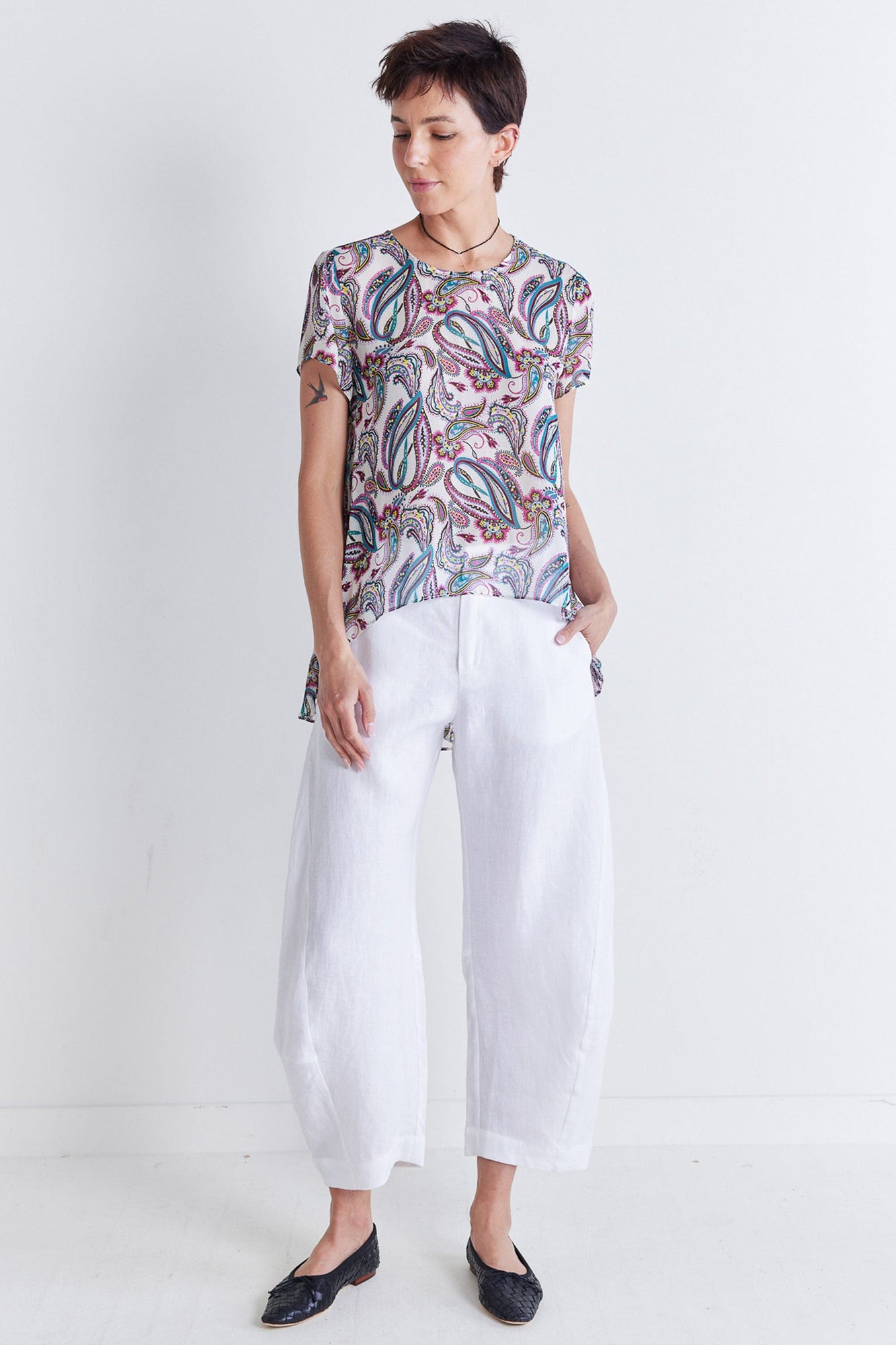Summery High-Low Top | Pink Paisley