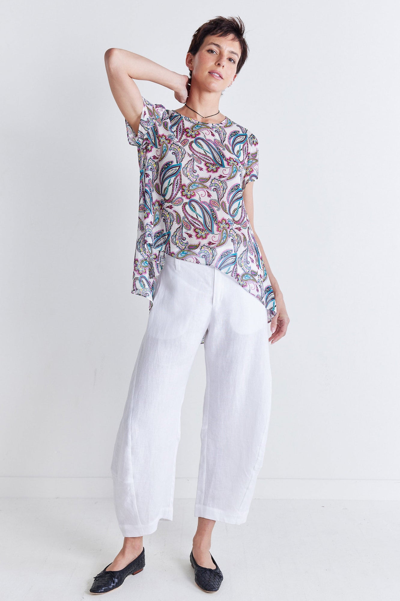 Summery High-Low Top | Pink Paisley