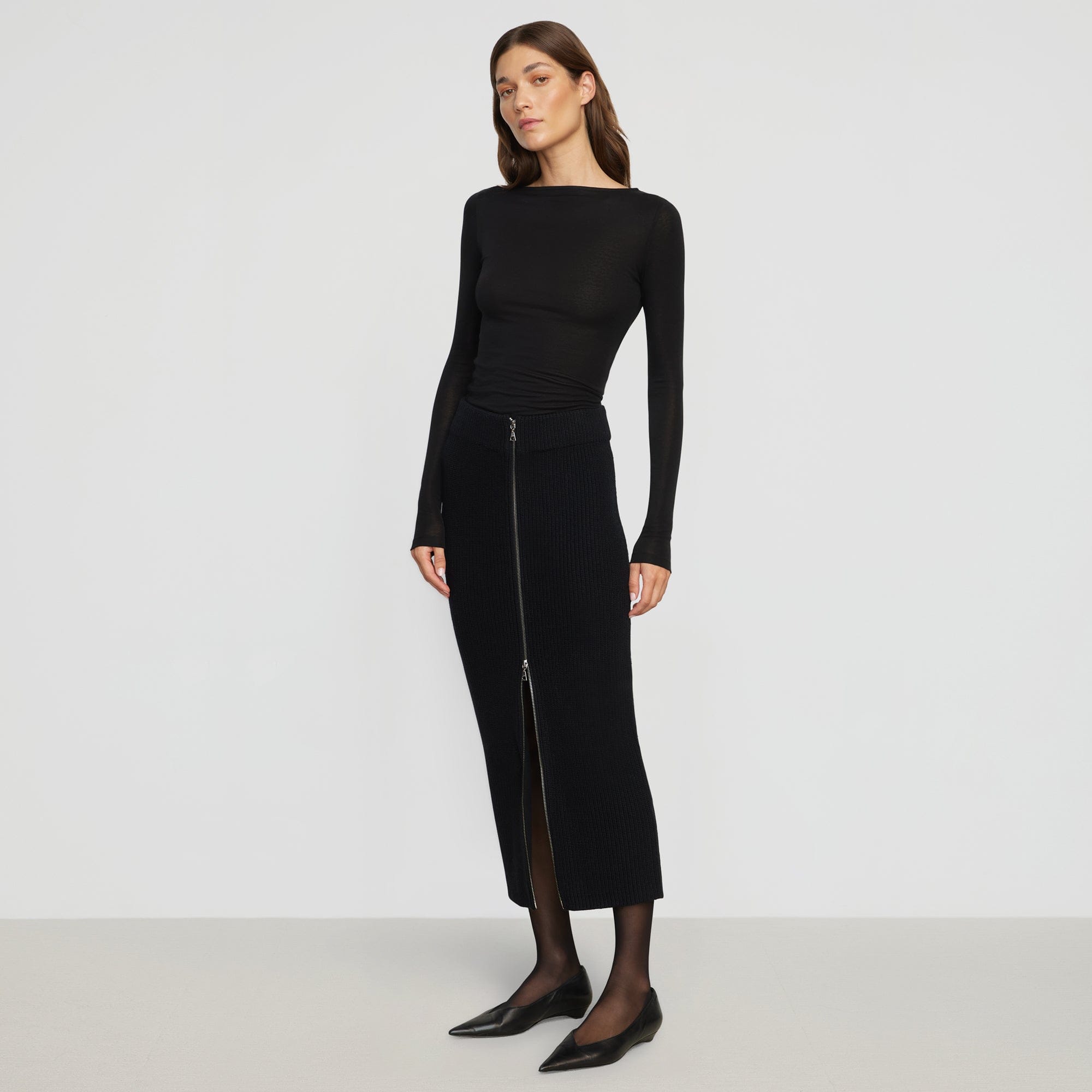 Renee | Sutton Front-Zip Sweater Skirt in Size Extra Small