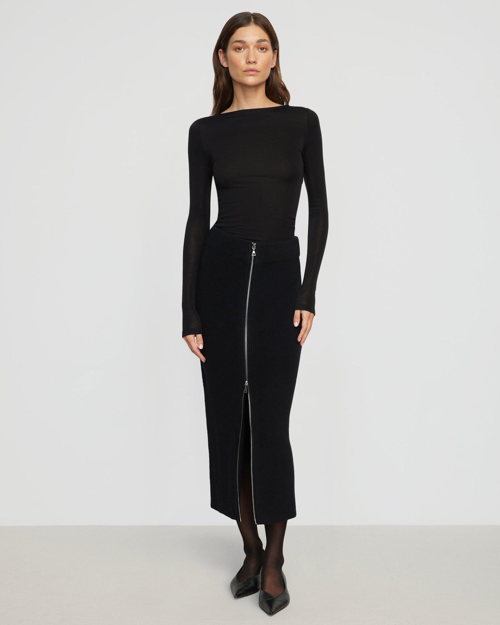 Sutton Front-Zip Sweater Skirt | Black