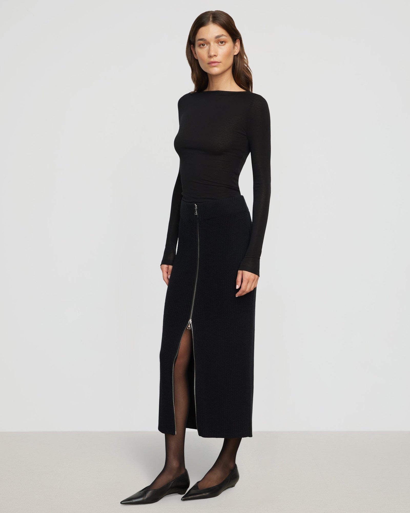 Sutton Front-Zip Sweater Skirt | Black