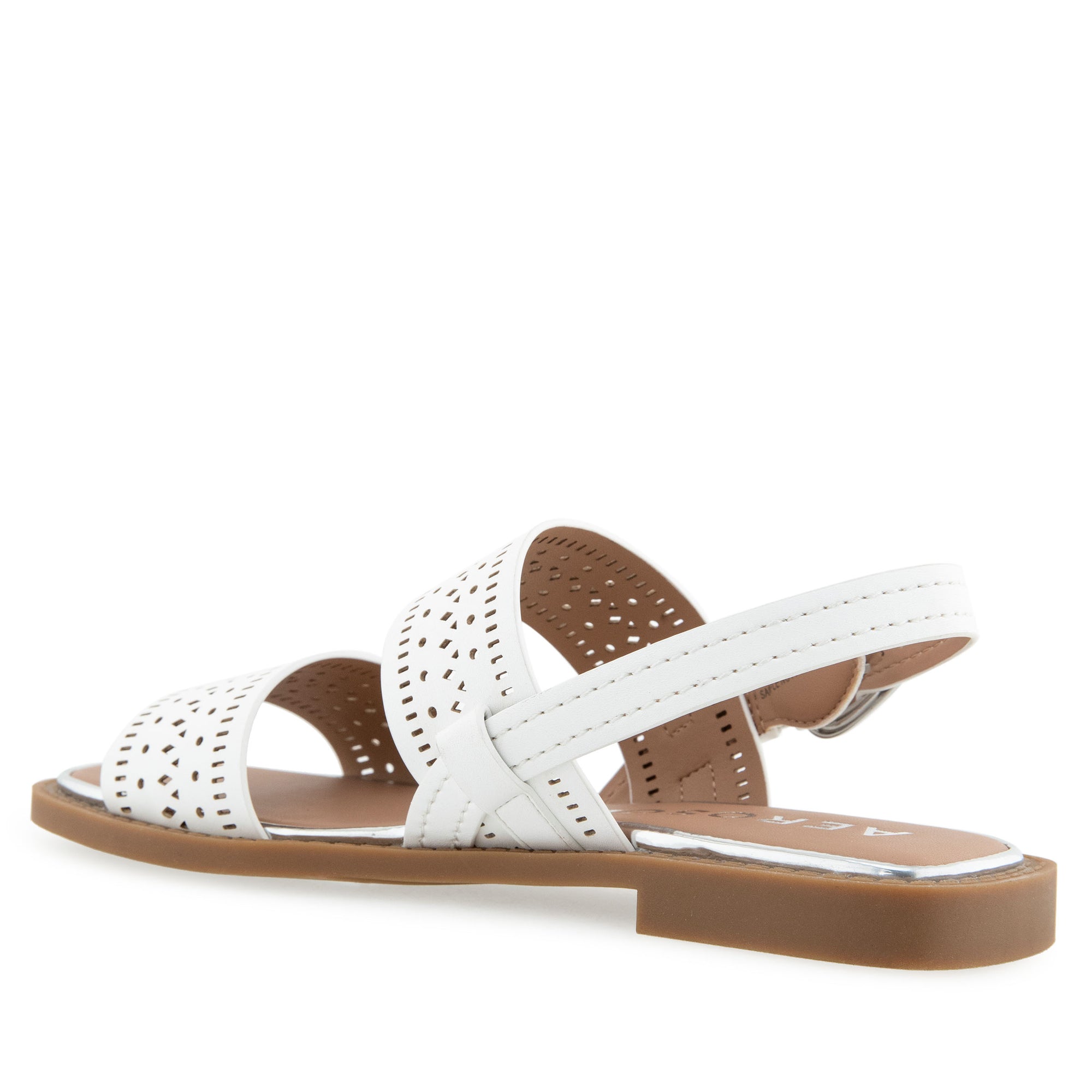 Carole Sandal Flat | White Perf Faux Leather