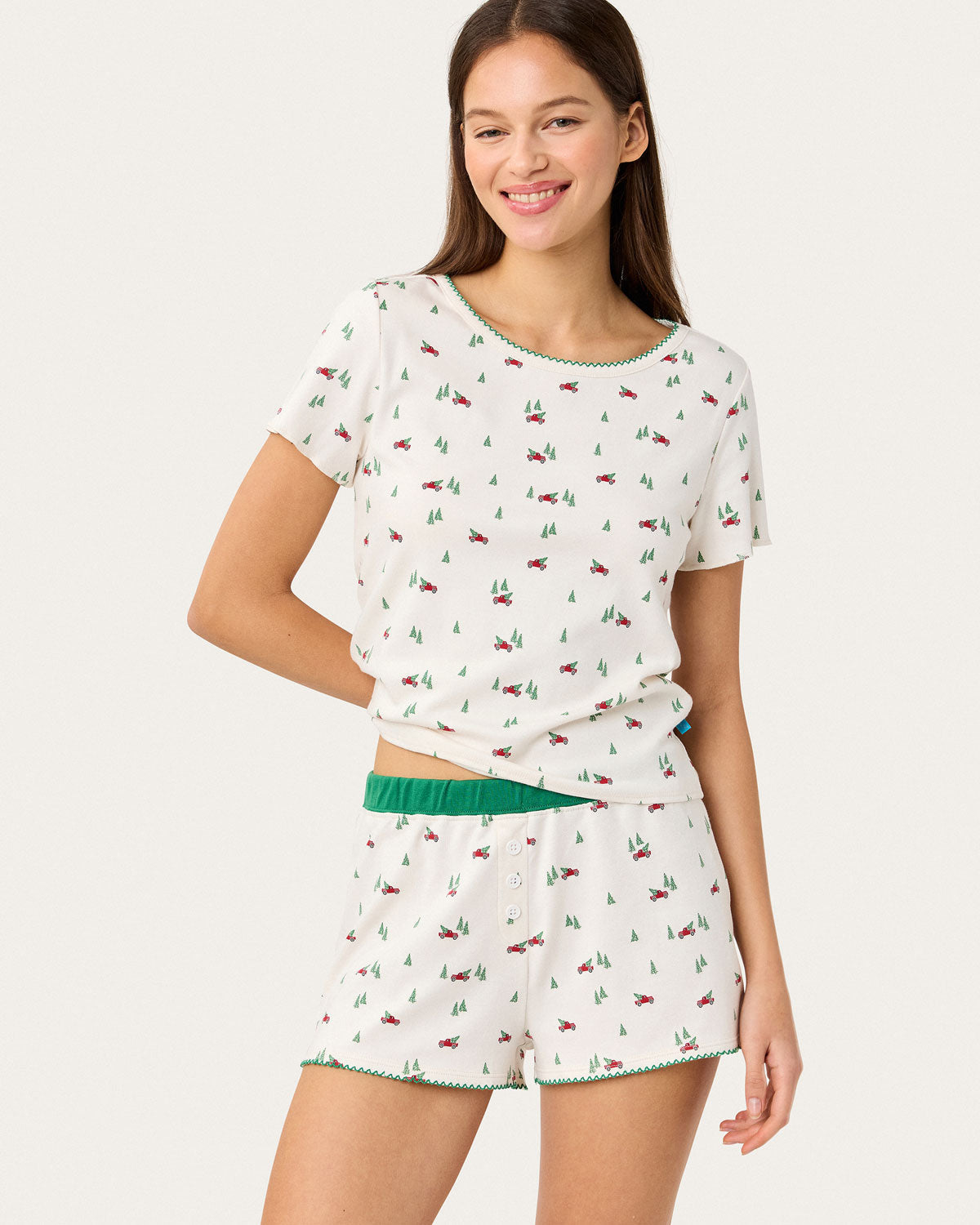 Womens | Suzie PJ Set in Big Red Trucks | Snow