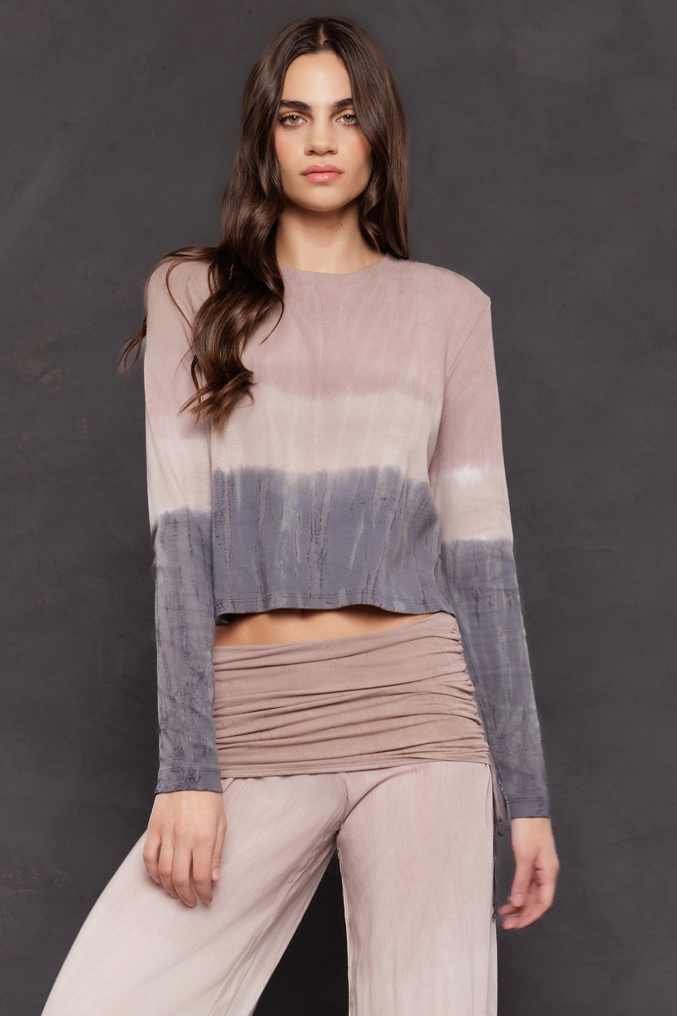 Women | Long Sleeve Crop Tee | Smoke Dip Wash 1