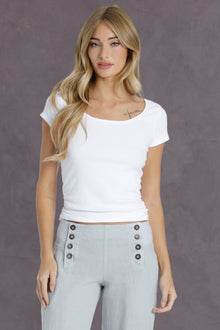 Women | Cap Sleeve Side Ruched Tee | White