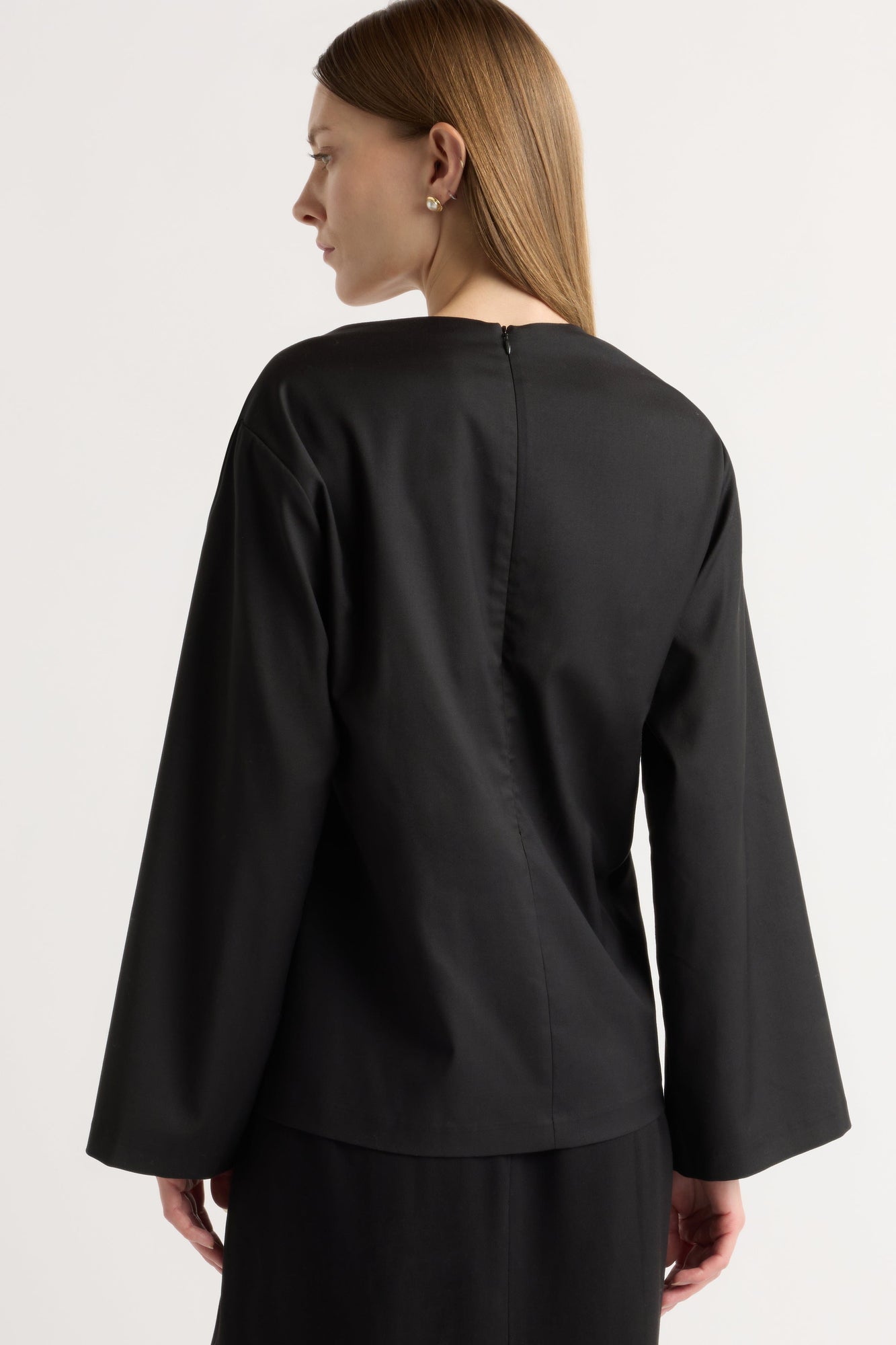 Tatiana Wide-Neck Flare-Sleeve Blouse | Black