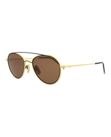 Thom Browne Aviator  Metal Sunglasses | Gold/Navy