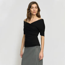 Thalia Ruched Off-Shoulder Tee | Black