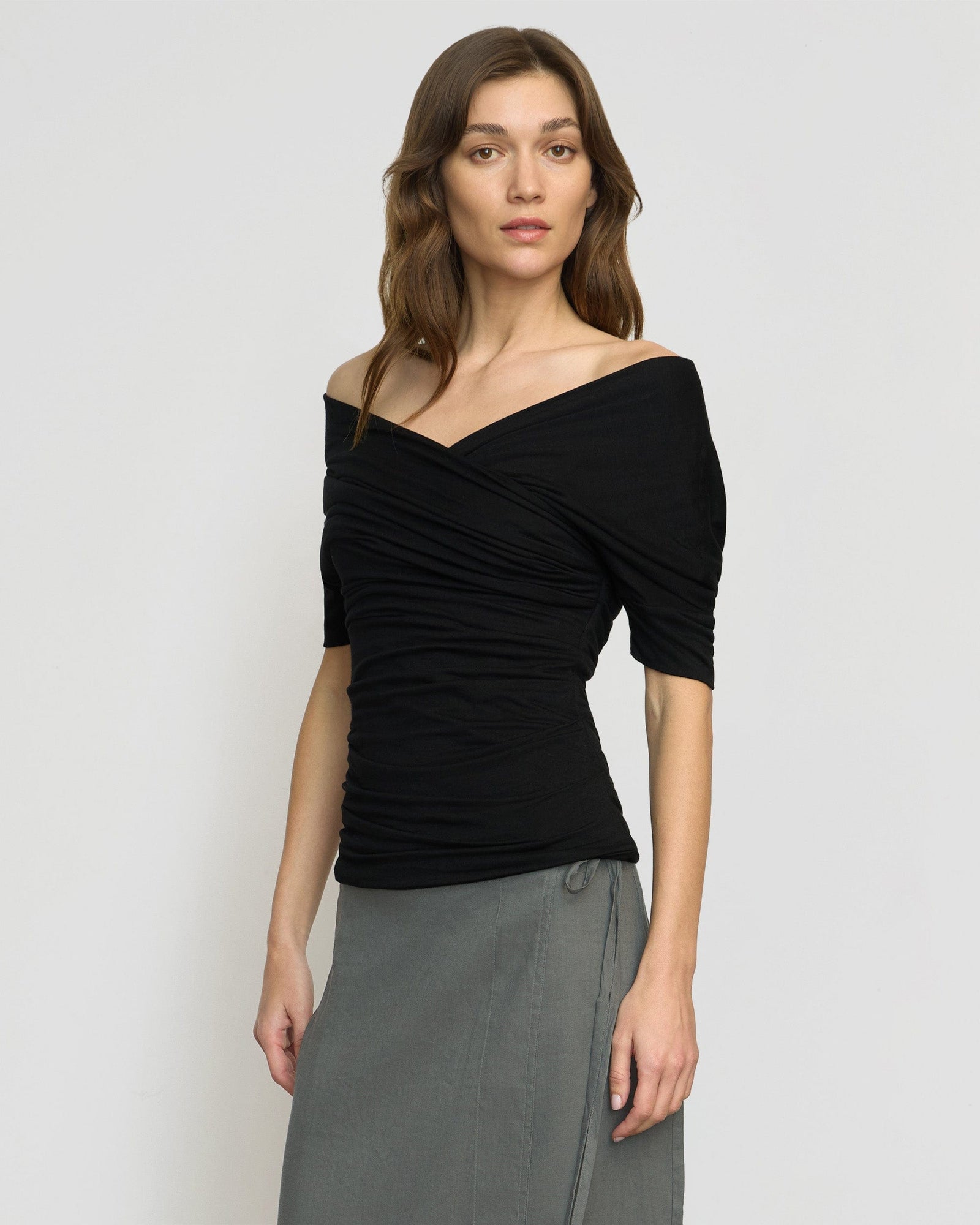 Renee | Thalia Ruched Off-Shoulder Tee in Size Small