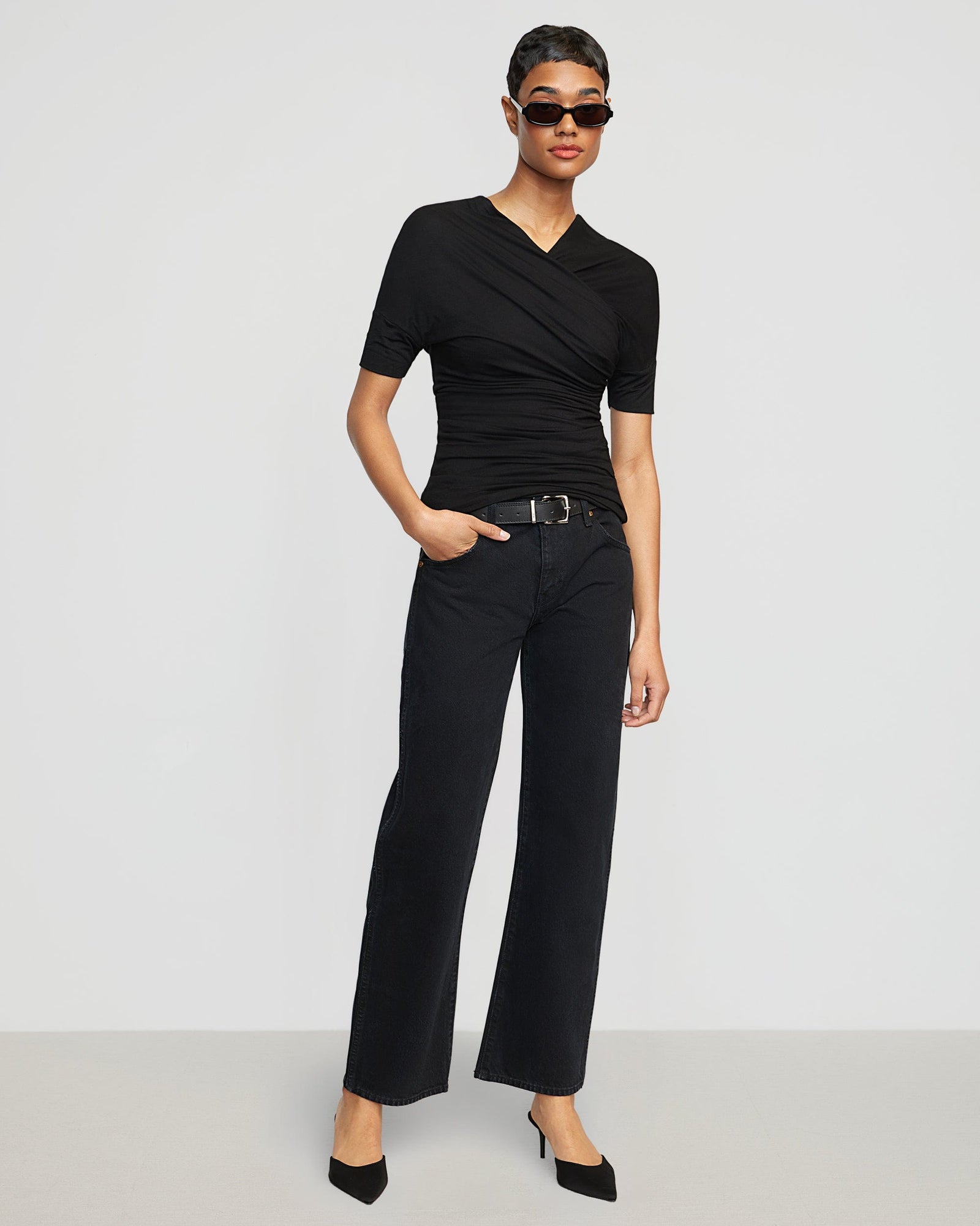 Simone | Thalia Ruched Off-Shoulder Tee in Size Small