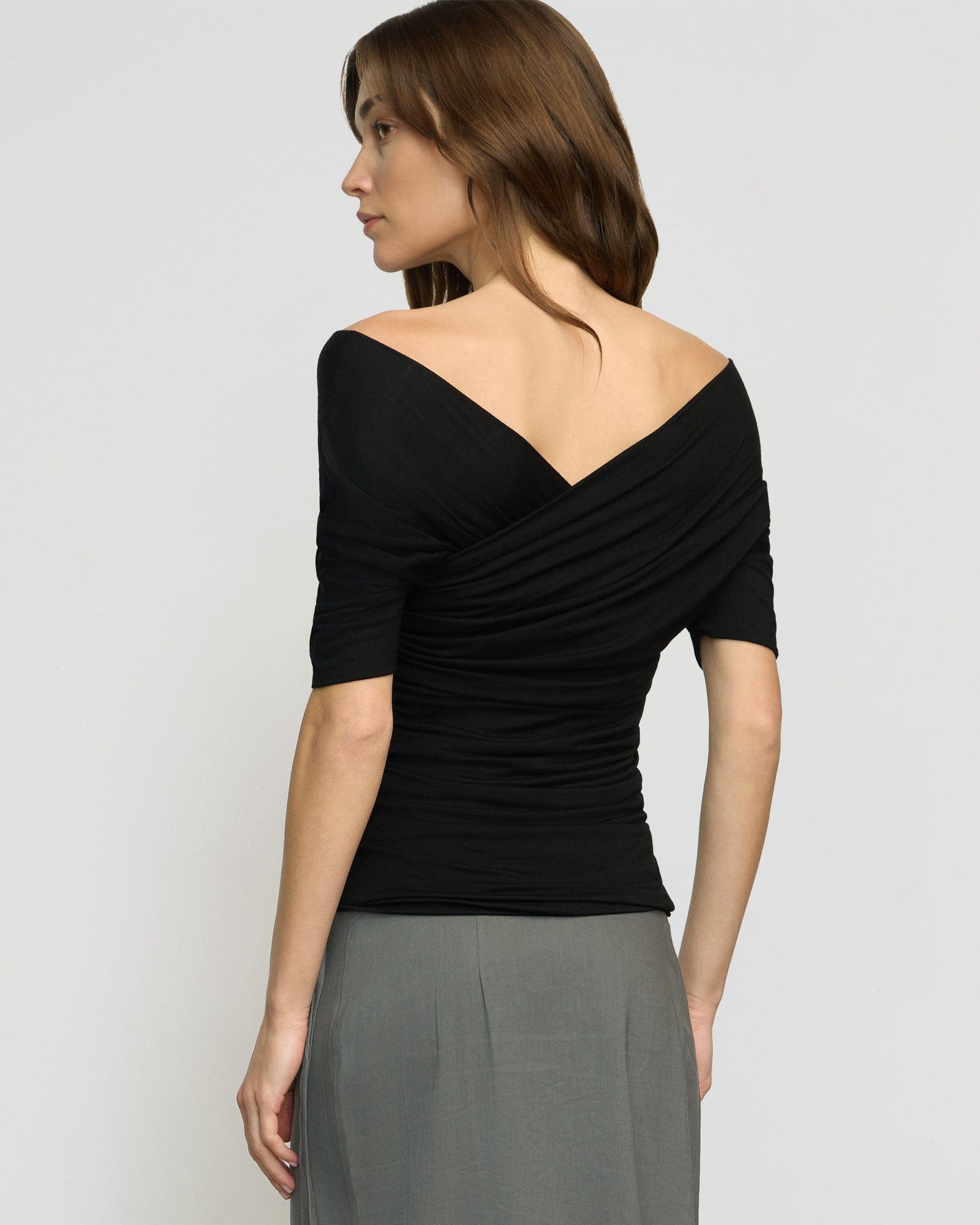 Thalia Ruched Off-Shoulder Tee | Black