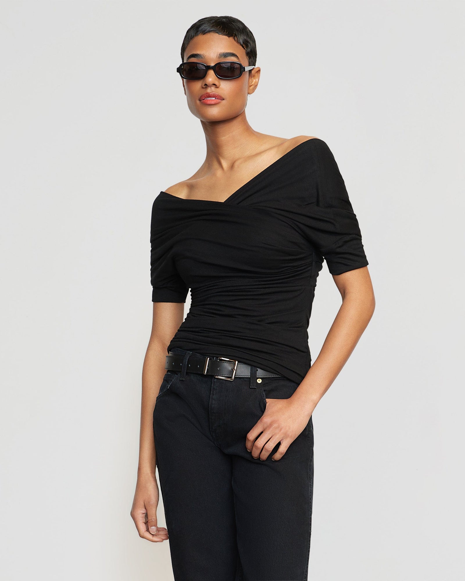 Simone | Thalia Ruched Off-Shoulder Tee in Size Small