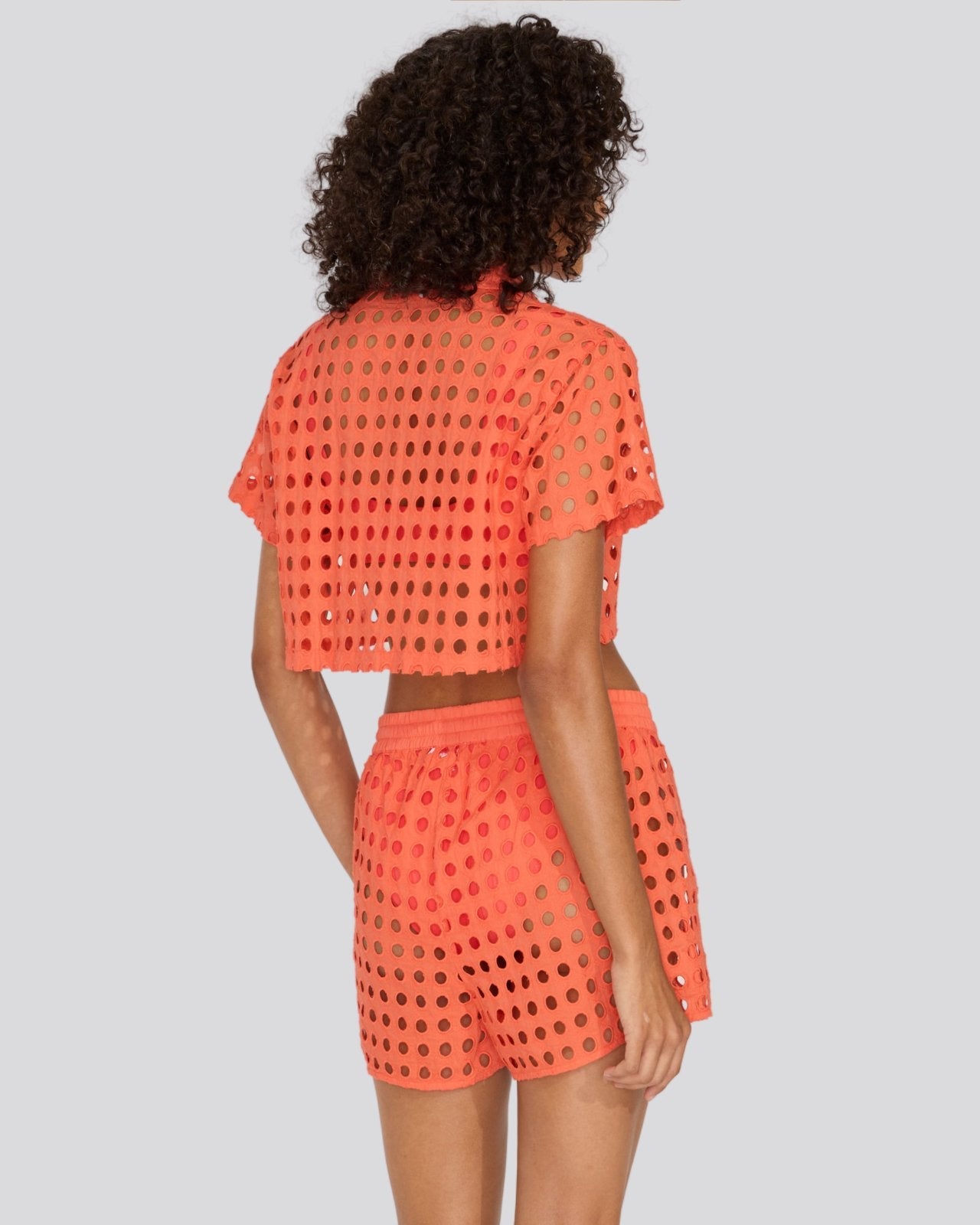 Women | Eyelet Cropped Cabana Shirt | Hot Coral