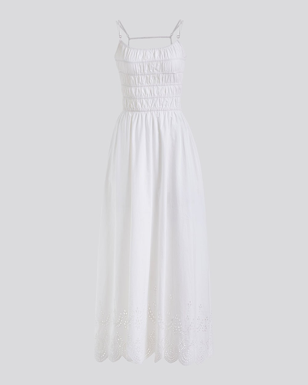 solid white midi dress The Eyelet Delta Midi Dress in Optic White