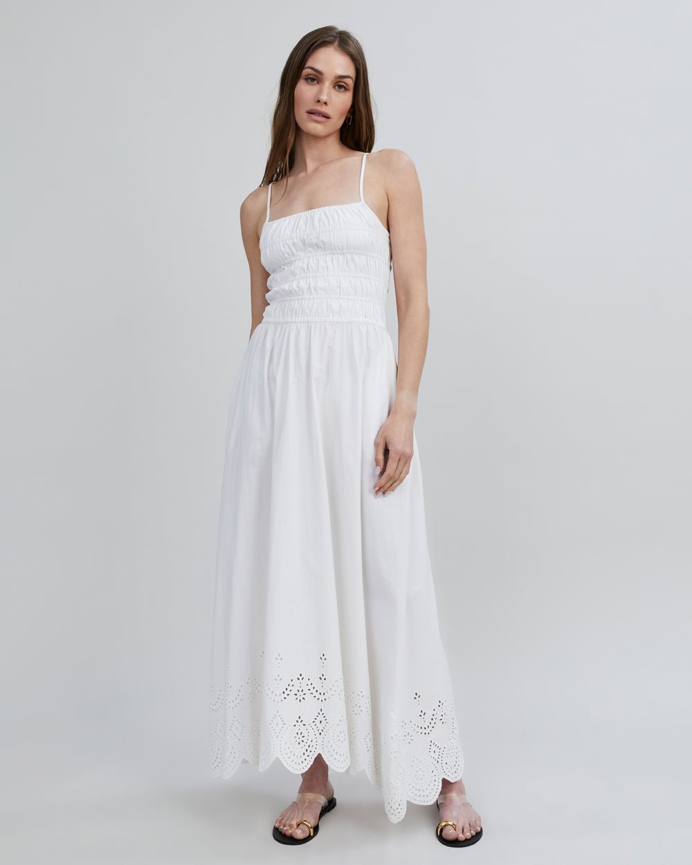 strapless summer dress midi Strapless Midi Dress with Metallic Flower Detail