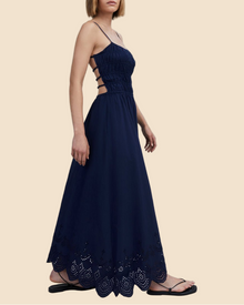 Womens | Delta Midi Dress Eyelet Hem | French Navy