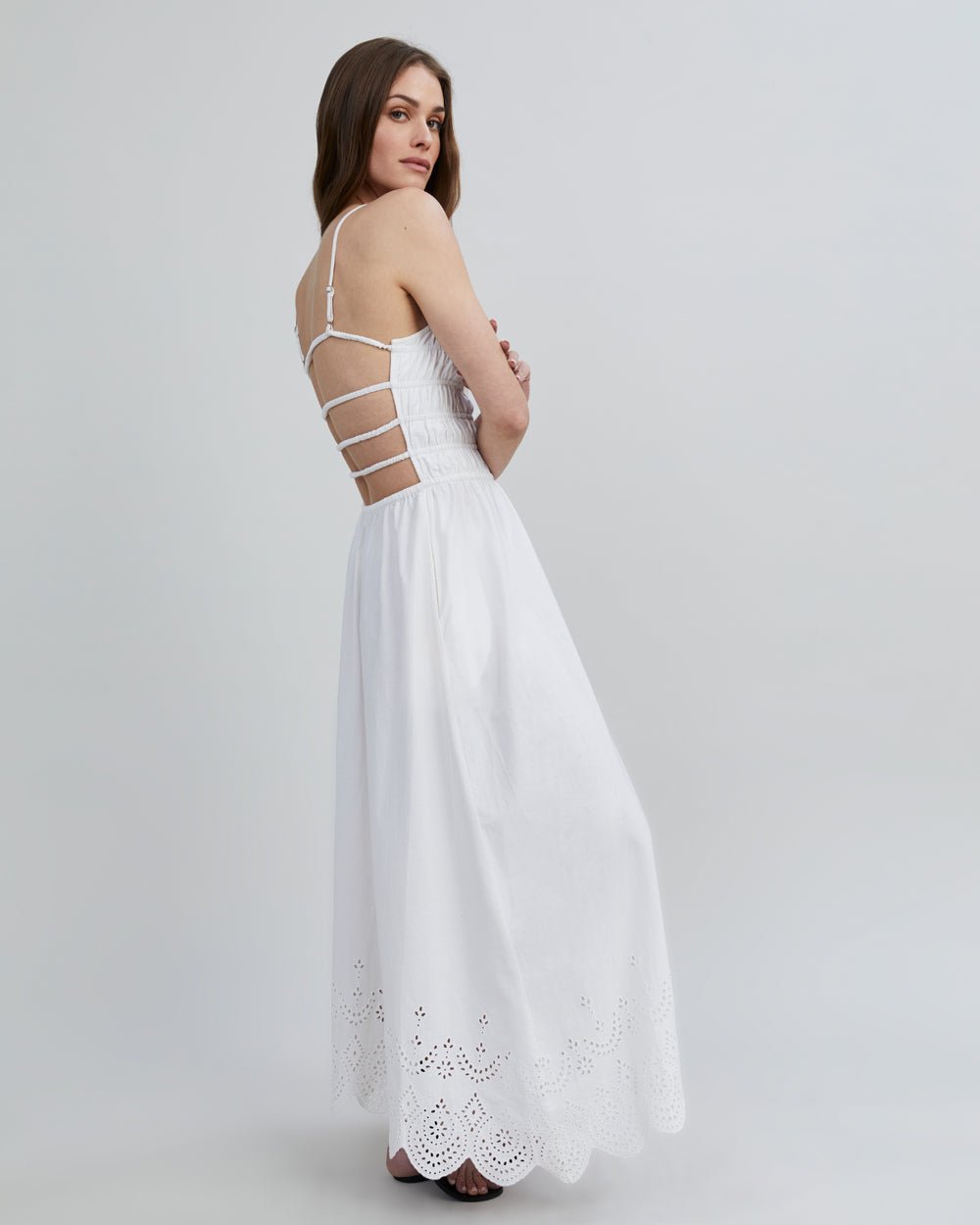 eyelet midi dress white The Eyelet Delta Midi Dress in Optic White
