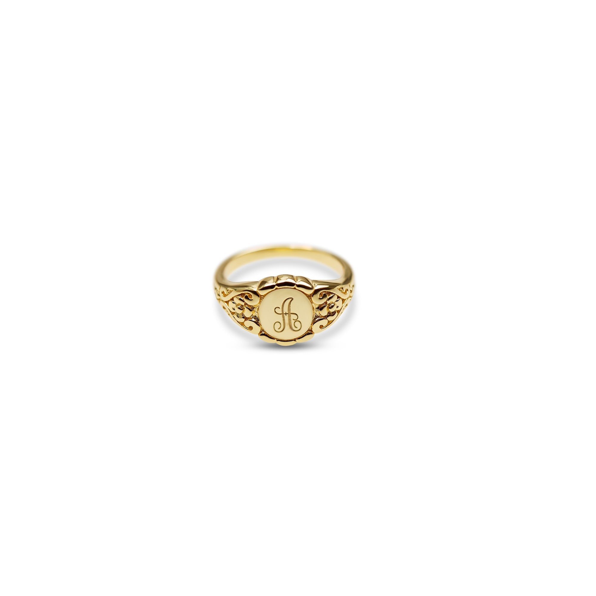 The Hand Engraved Script Letter Ring | Gold