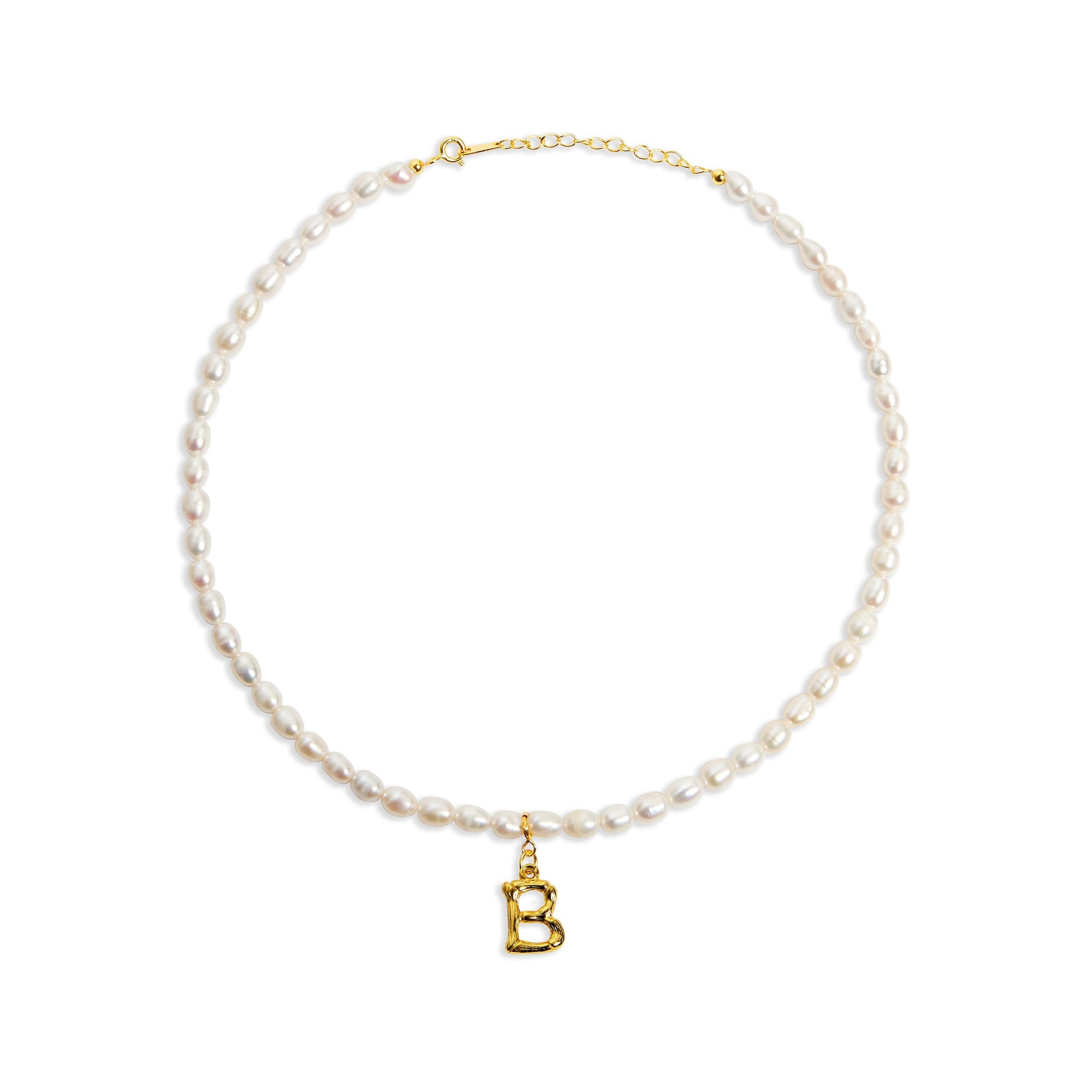 The Bamboo Pearl Initial Necklace | Gold