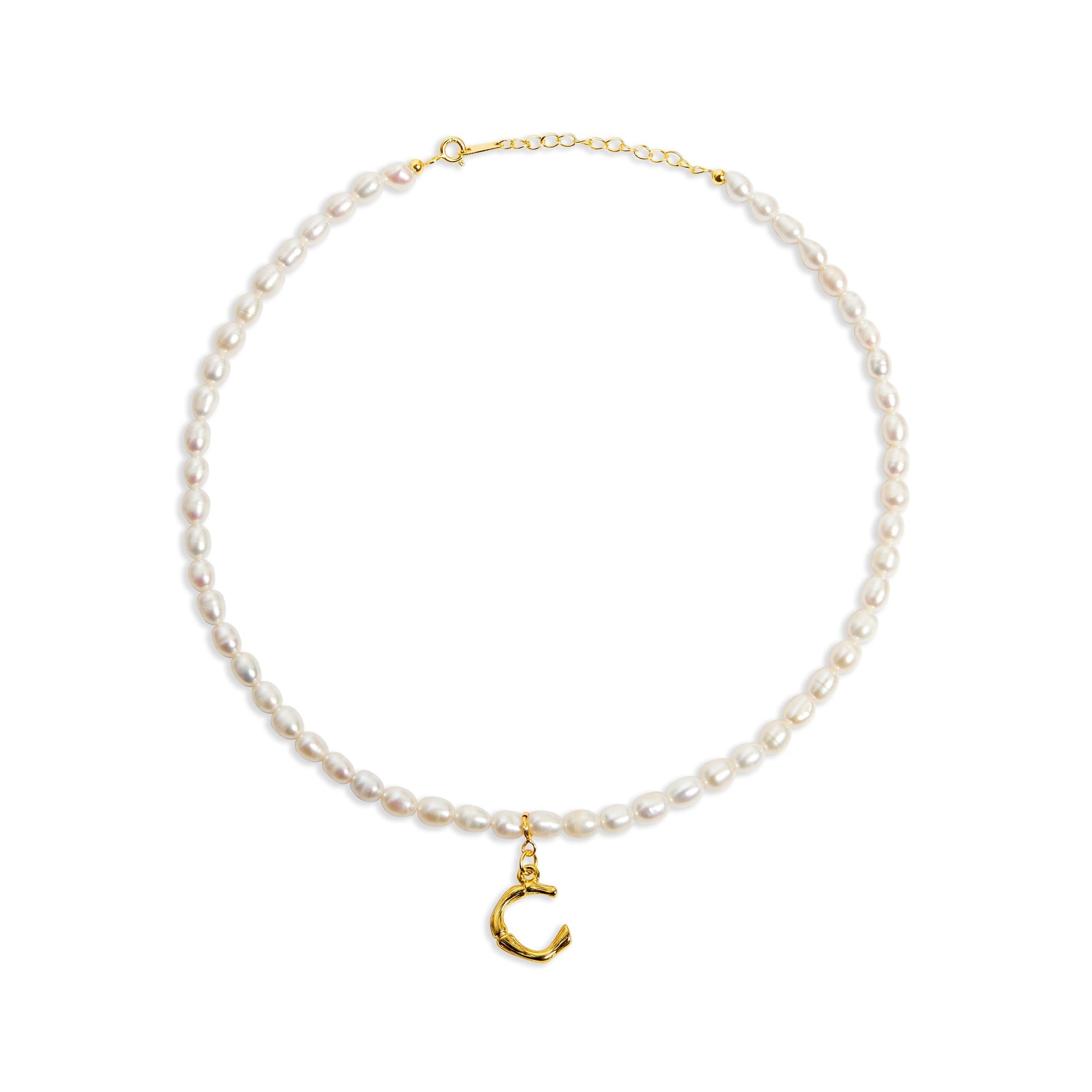 The Bamboo Pearl Initial Necklace | Gold