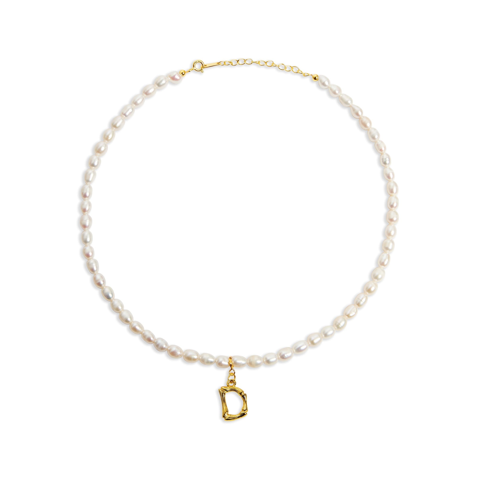 The Bamboo Pearl Initial Necklace | Gold