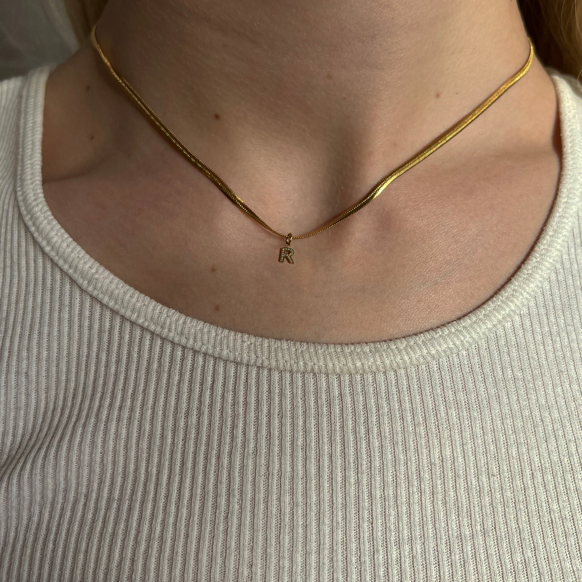 The Herringbone Initial Necklace | Gold