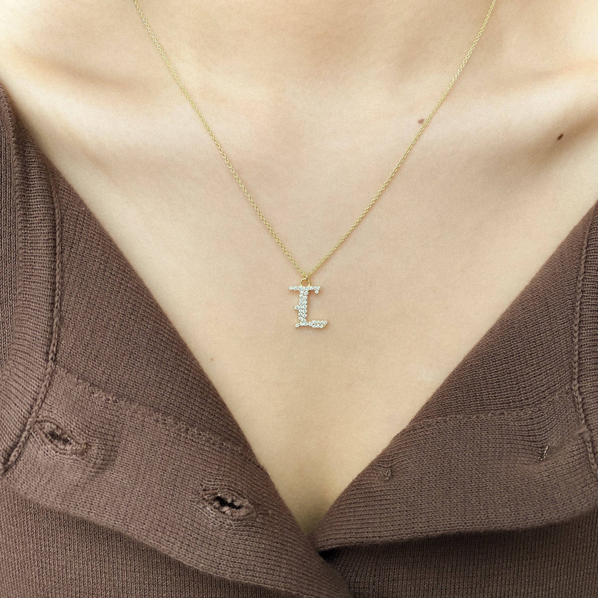 The Rigid Pave Old English Necklace | Gold