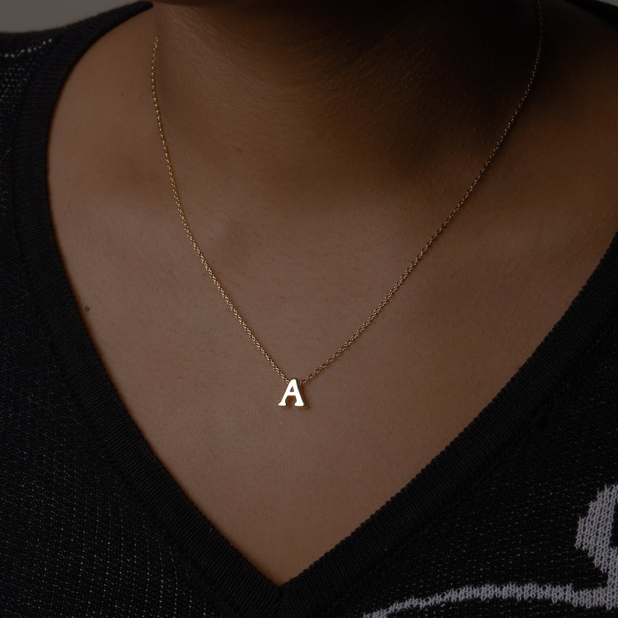 The Tiny Single Initial Block Necklace | Gold