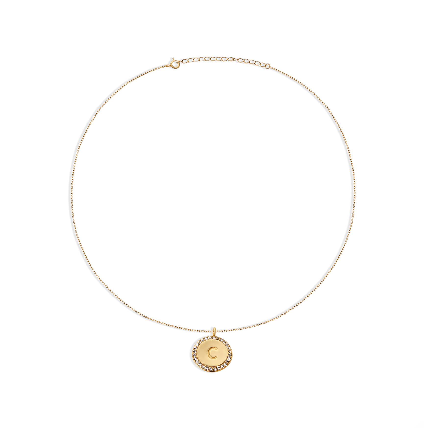 The Block Pave Initial Disc Necklace | Gold Vermeil